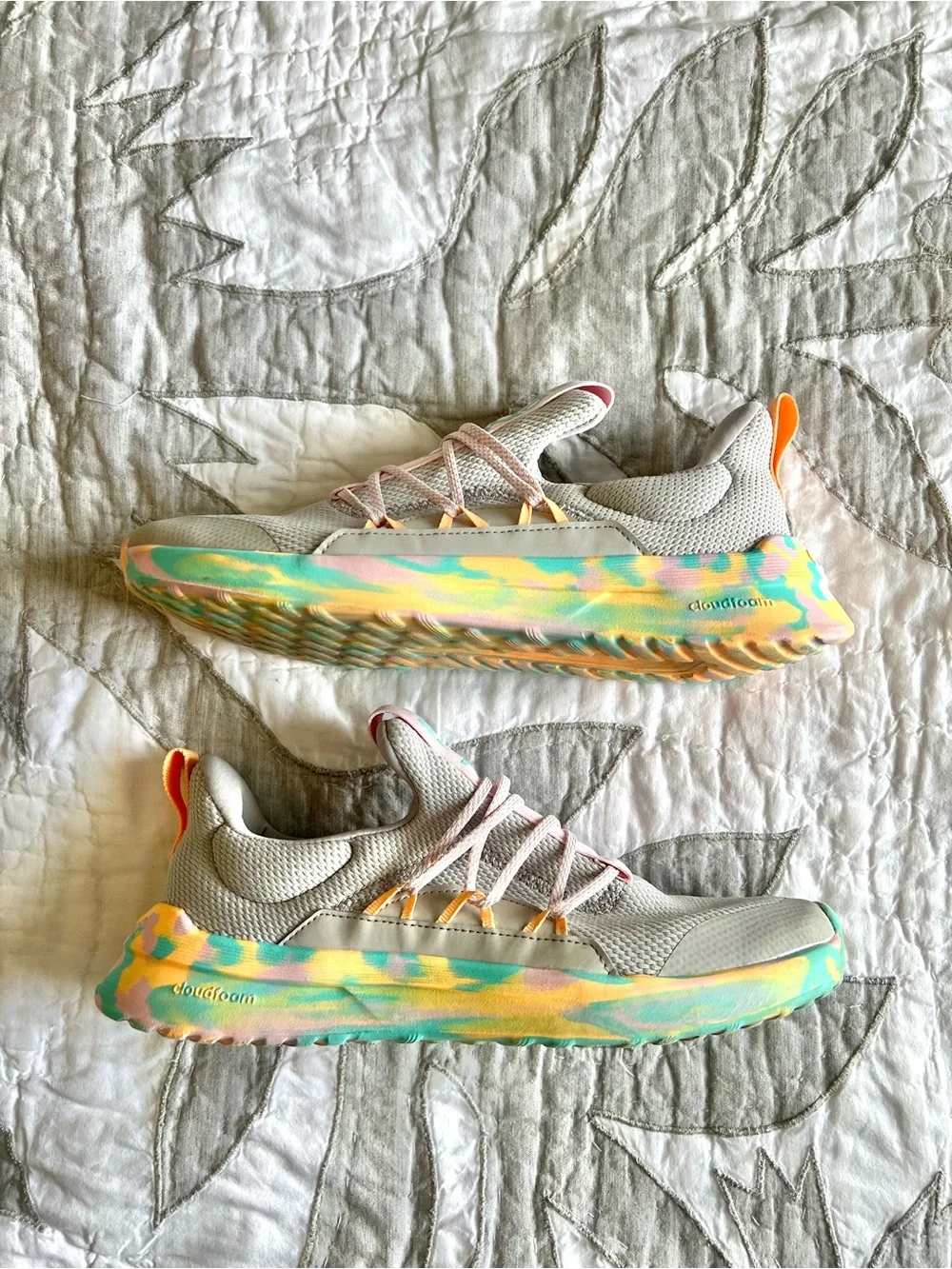 Adidas Lite Racer Adapt 5.0 Sneaker Grey Flash Aqua Camo Women’s 8.5 / Youth 7